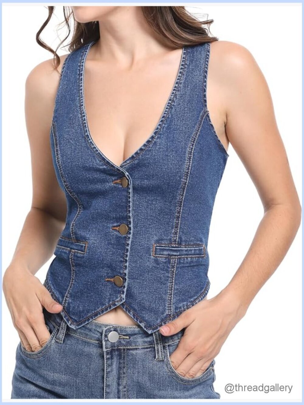 Women's Denim Vest Button Up V Neck Cropped Jean Vest Top